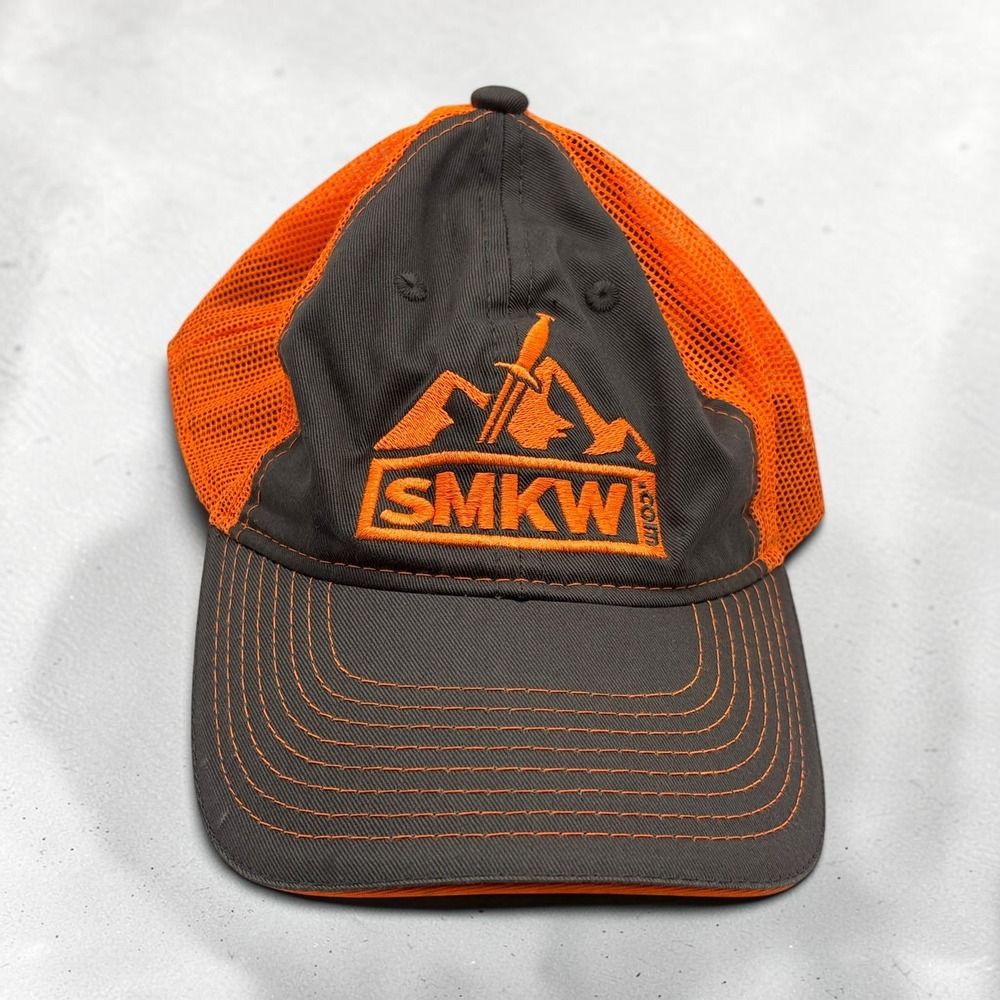 Trucker Hat Outdoor Cap Grey Orange Cotton SMKW Smoky Mountain Works TN Hunting